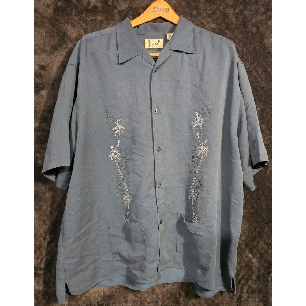 The Havana Co Button Up Shirt Linen Blend Short Sleeve Blue Men's Size XXL